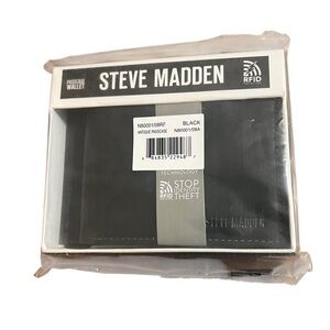 Steve Madden Men's Slim Leather Wallet One Size, Black/Antique